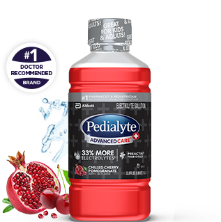 Pedialyte advanced care plus liter, chilled cherry, electrolyte solution.