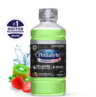 Pedialyte advanced care plus liter, kiwi berry mist, electrolyte solution.